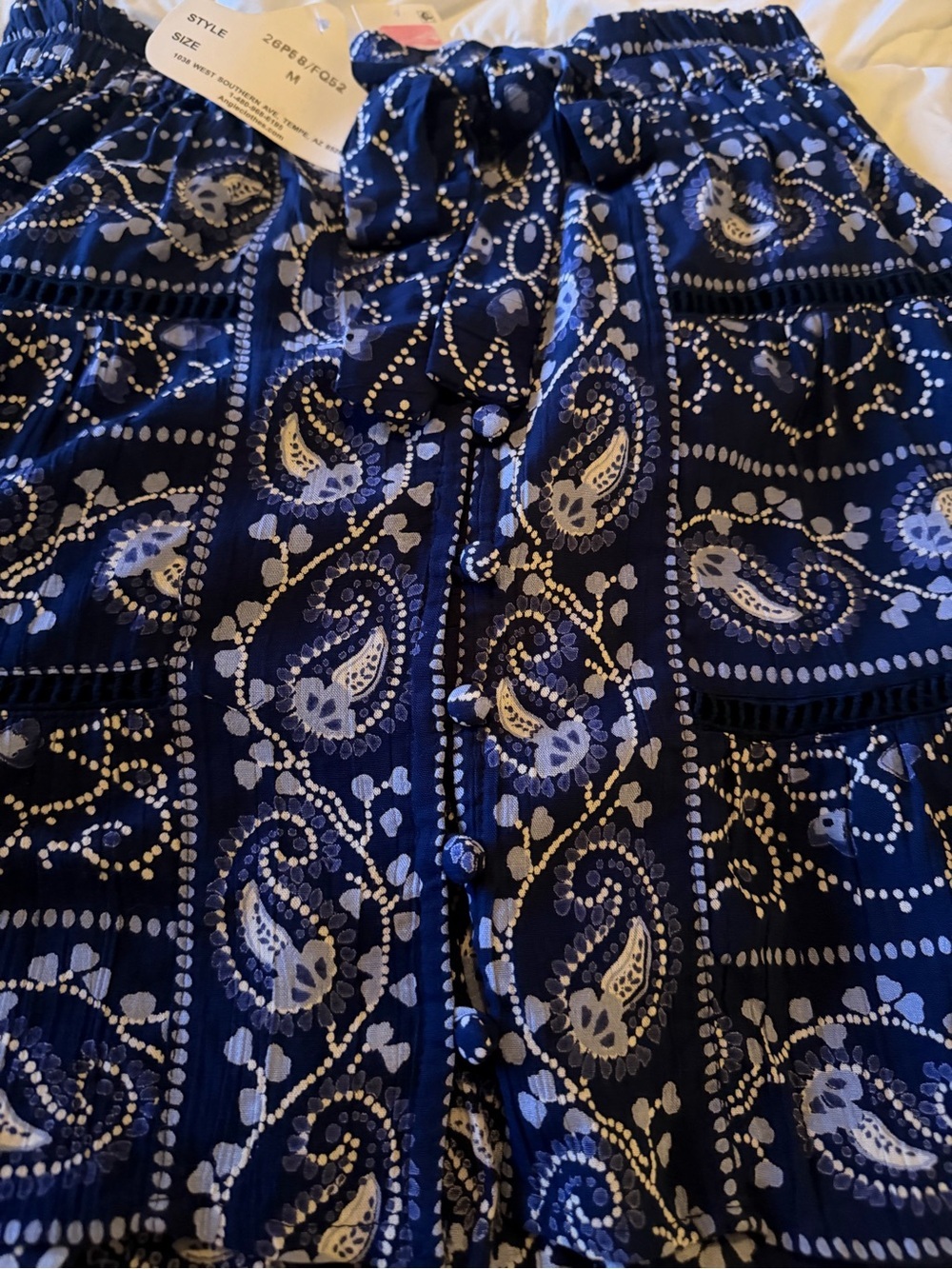 Angie Blue Paisley Tie-Waist Mini Skirt - Picture 3 of 10